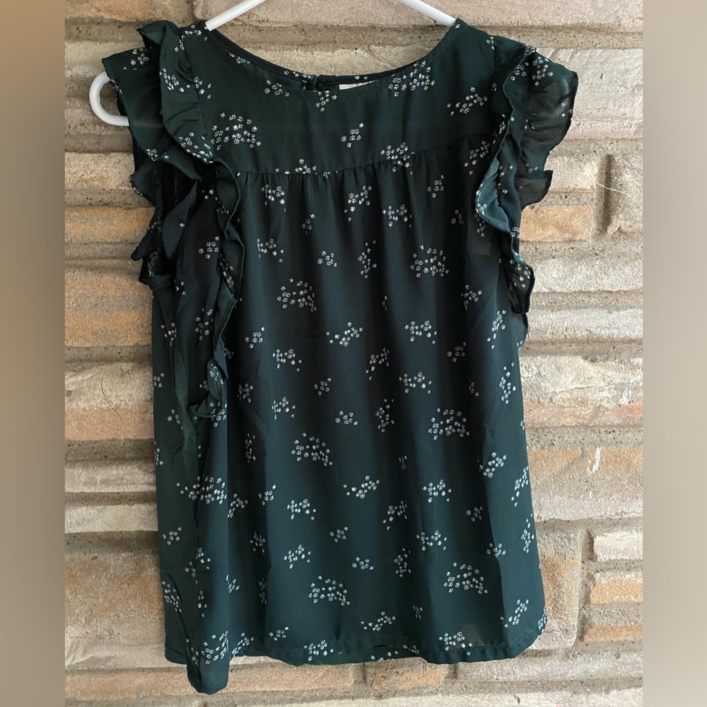 LOFT Floral Ruffle Sleeve Blouse - Green